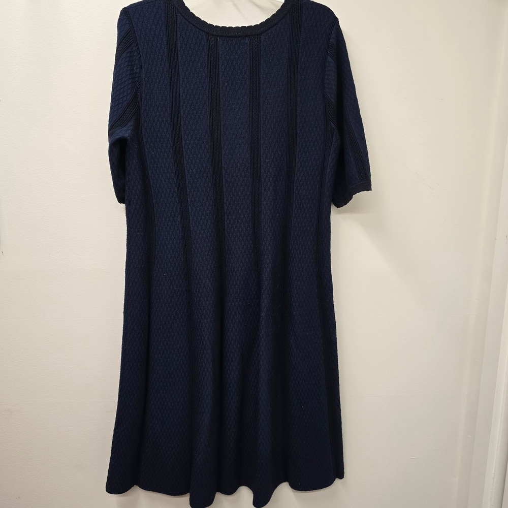Roz & Ali Navy Blue Knit Sweater Dress Short Sleeve Textured A-Line Plus 1X